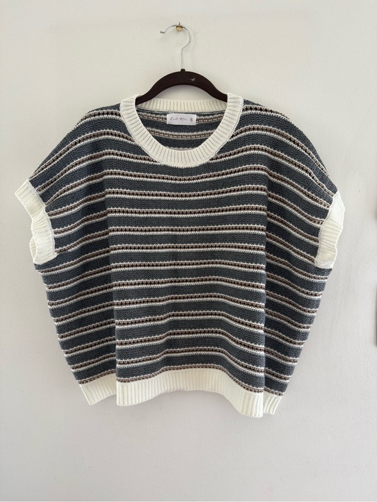 knit mix Sweaters - Soft, Knit Striped Crewneck Sweater in Cream & Gray